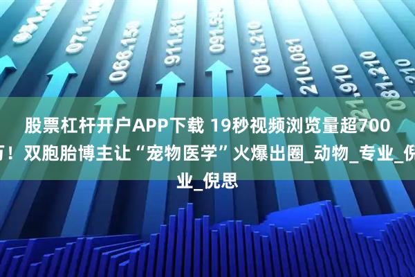 股票杠杆开户APP下载 19秒视频浏览量超7000万！双胞胎博主让“宠物医学”火爆出圈_动物_专业_倪思